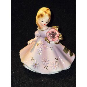 Josef Originals February Birthstone Girl Figurine Lavender Dress Porcelain 4" Co